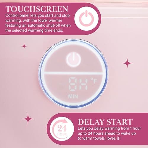 Paris Hilton 20L Luxury Towel Warmer, Built-In Aromatherapy Compartment, Touchscreen Control with Delay Start Timer and Preset Timers, Fits 2 Bath Towels or Throw Blanket, Pink thumbnail 3