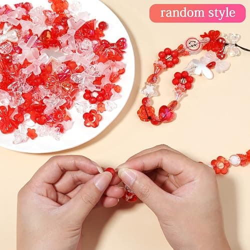 Forise 120pcs Acrylic Red Assorted Beads Mix Random Style Candy Color Pastel Plastic Flower Beads for DIY Jewelry Making Bracelet Necklaces Phone Lanyard thumbnail 3
