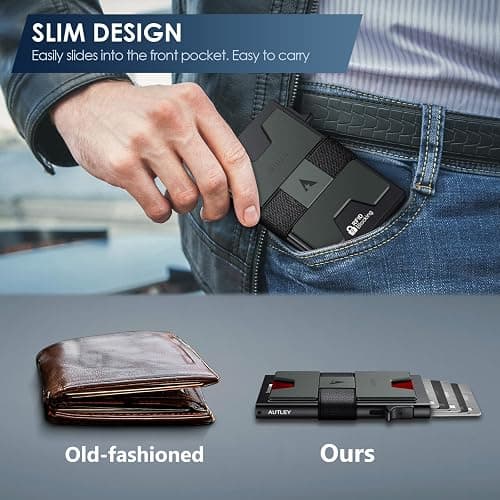 AUTLEY Slim Card Holder, Minimalist Pop Up Wallet for Men, RFID Blocking Mens Wallet with Cash Band (Black) thumbnail 4