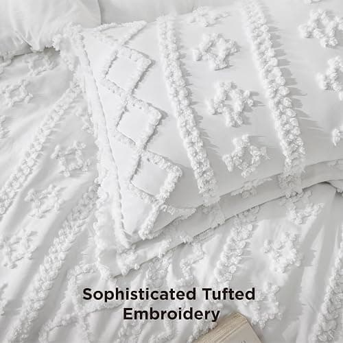 Bedsure Tufted Boho Comforter Set Full Size - Bright White Boho Bed Set, GentleSoft™ 3 Pieces Farmhouse Shabby Chic Embroidery Bedding, Gifts for Woman, Soft Jacquard Full Comforter for All Seasons thumbnail 5