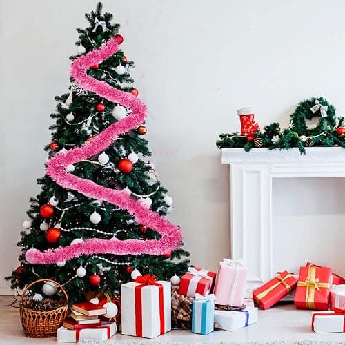 50 Feet Christmas Foil Fringe Garland Metallic Tassle Banner Wall Hanging Tinsel Streamers Backdrop for Parade Floats, Thanksgiving, Birthday, Halloween Party Decorations(2" x 50', Pink) thumbnail 6