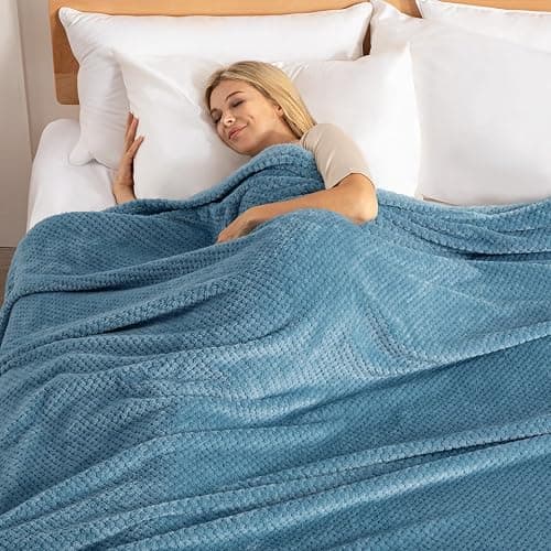 Exclusivo Mezcla Fleece Bed Blanket Twin Size, Super Soft and Warm Blankets for Couch, Sofa and Bed Waffle Textured, Cozy, Fuzzy and Lightweight (Slate Blue, 60x80 inches) thumbnail 5