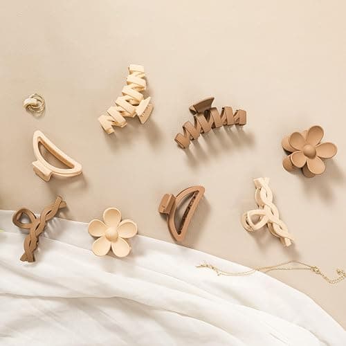 8PCS Hair Clips for Women, Flower Claw Clips for Thick Hair, Non-Slip Hair Accessories with Multi-Styles, Neutral Colors Hair Claw Clips and Variety Pack, Ideal for Girls thumbnail 7