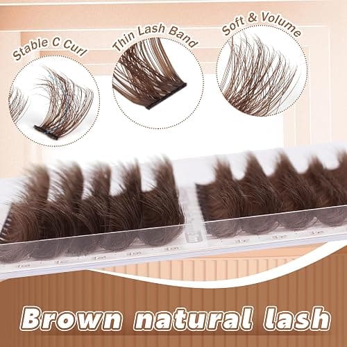Focipeysa Fluffy Brown Lash Clusters Brown Eyelash Extensions Thick Volume Clusters Eyelash 12-18mm Classic Lash Extension C Curl Individual Lashes Extension DIY Lash Extension at Home (C Curl 120pcs) thumbnail 5