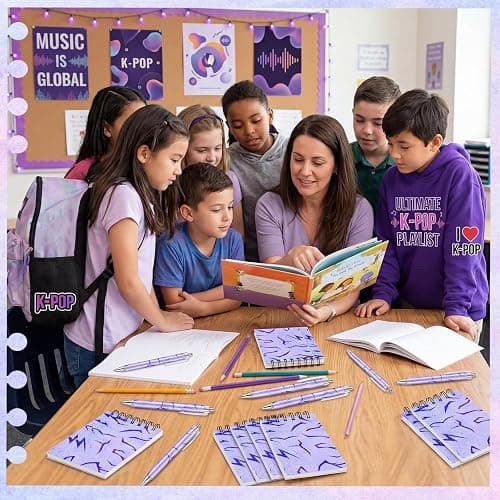 Weekgrat 24 Pcs Purple Notebooks and 24 Pcs Ballpoint Pens Kpop Theme Pocket Notepads Memo Books Set Teacher Classroom Rewards Supplies Birthday Partys Gift thumbnail 2