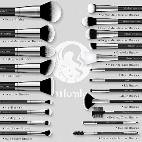 Makeup Brushes Set, Mlemle Professional 25 Pcs Makeup Kit, Include Foundation Powder Blush Concealers Eye shadows 21 Pcs Makeup Brushes and 2 Powder Puff, 2 Makeup Sponge(B01-Black) thumbnail 3