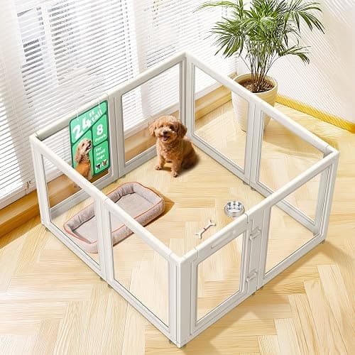 FXW AuraSpace Acrylic Indoor Dog Playpen for Puppies and Small Dogs, 24 Inch, 8 Panels, White - Image 1