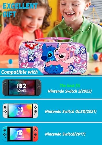 Xcitifun Carrying Case Designed for Nintendo Switch 2 for Kids Girls Boys Cute Kawaii Travel Carry Bag for Switch 2 (2025) 10 Game Cartridge Switch 2 Protective Cover Carrying Cases - Purple Hug thumbnail 2