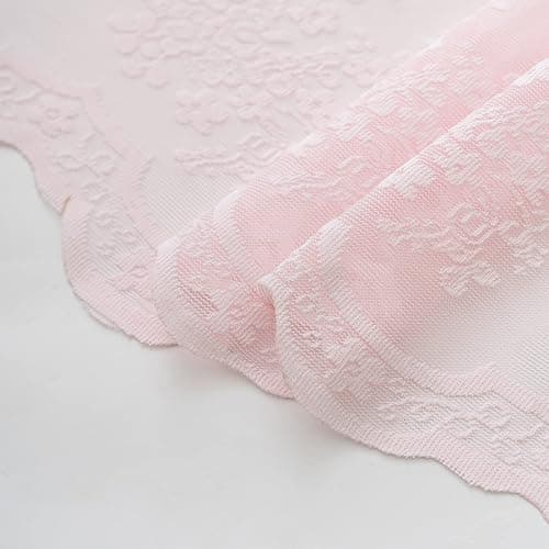 TUDECO Pink Shower Curtain - Shabby Chic Lace Floral Girly Cute Shower Curtain with Attach Valance, Sheer Vintage Coquette Aesthetic Bathroom Curtain, Scalloped Edge Top, 72 x 72 Inch, Light Pink thumbnail 8