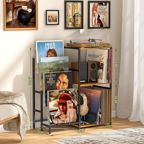 Record Player Stand, Turntable Stand with 4-Tier Vinyl Record Storage, Record Player Table Storage up to 200+ Albums, Record Player Cabinet with Vinyl Display Holder Shelf, vinyl Table for Living Room thumbnail 4