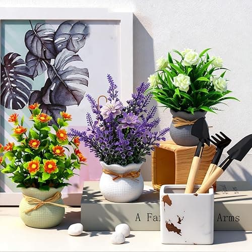 Yoratee 6PCS Artificial Flowers Pot Small Fake Plants with Mini Potted Plants for Home Office Tabletop Centerpiece Decoration thumbnail 5
