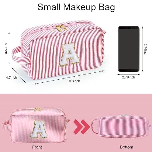 YOOLIFE Birthday Gifts for 4 5 6 7 8 9 10 11 12 13 14 Year Old Girl, Teen Girl Gifts Trendy Stuff, Initial Makeup Bag, Travel Toiletry Pouch, Pink M thumbnail 7