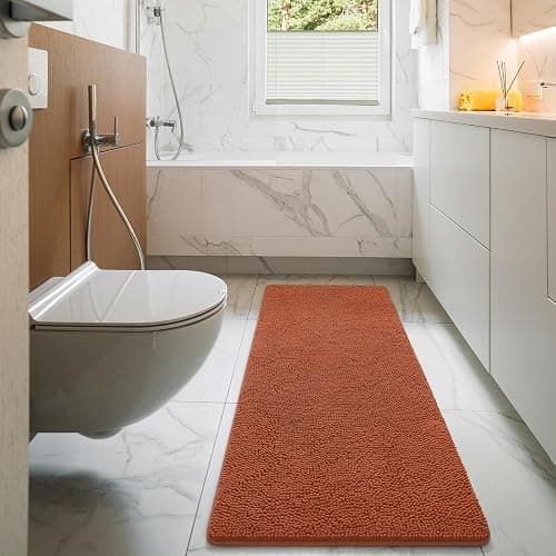 LOCHAS Luxury Bathroom Rug Shaggy Bath Mat 24 x 60 Inch, Washable Non Slip Bath Rugs for Bathroom Shower, Soft Plush Chenille Absorbent Carpets Mats, Burnt Orange thumbnail 7