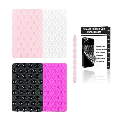 Yuibthr 4 Pack Silicone Suction Cup Phone Case Mount Double Sided Detachable, Reusable Strong Grip Holder Hands-Free Phone Accessories for Selfies & Videos (Pink+Black+Rose+White) - Image 1
