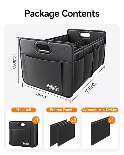 Homeve Car Trunk Organizer for SUV, 18.5Gal Large Capacity No-Sag Heavy Duty, Foldable Waterproof Anti-Slip Storage with 12 Pockets, Fit Sedan,Truck, Universal Car Accessories, Black, Large, 2 Compart thumbnail 9
