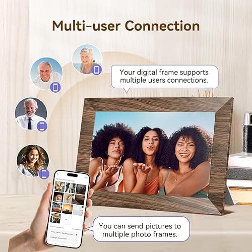 10.1 Inch Digital Picture Frame with 32GB Storage, WiFi Digital Photo Frame 1280x800 HD IPS Touchscreen, Easy Setup for Photo & Video Sharing via Free App, Brown Wood Grain thumbnail 7