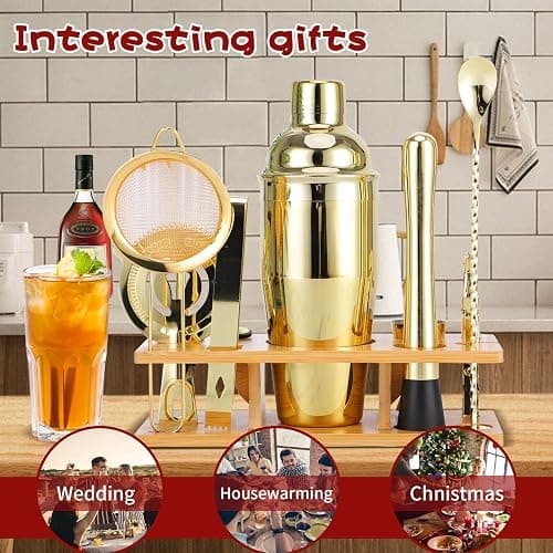 OBALY Bartender Kit 11-Piece Cocktail Shaker-Muddler for Cocktails 25oz Boston Shaker-Bar Accessories with Stylish Bamboo Stand Mix Drink Shaker kit Perfect Martini kit with Cocktail Recipes Booklet thumbnail 4