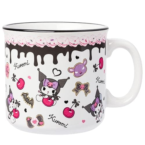 Silver Buffalo Sanrio Hello Kitty and Friends Kuromi Cherries and Black Hearts Ceramic Camper Mug, 20 Ounces - Image 1
