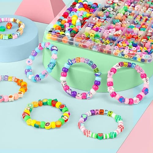Gionlion 1200 Pcs Polymer Clay Beads Bracelet Making Kit, 25 Style Animal Fruit Flower Butterfly Bunny Pony Letter Beads Charms for Jewelry Making, DIY Art and Crafts Toys Gifts for 4+ Year Old Kids thumbnail 2