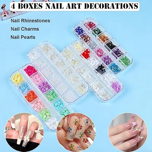 Acrylic Fake Nails Kit with Press on False Nail Tips Nail Art Brushes Nail Stand Nail Rhinestones Pearls Nail Charms Glitter Powder Sticker Nail Design Kits with Everything for Beginners Home Salon thumbnail 4