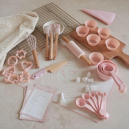 Wooden Baking Set for Kids - A Complete Set of Real Kitchen Utensils Gives Toddlers a Fun Cooking Experience - Durable Safe to Use Tools are Perfect for Gifting to Create Lasting Family Memories thumbnail 2