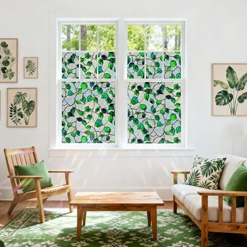 SOMWISE Window Privacy Film Stained Glass Decorative Static Cling Window Tint Sticker for Home Room Bathroom Glass Door Car Decor Rainbow Vinyl Renter Friendly one Way,17.5 * 78.5,Blue&Green Vine thumbnail 5