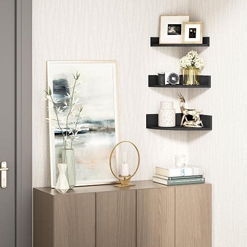 Alsonerbay Black Corner Shelf Wall Mount, Set of 3 Floating Shelves for Wall Storage and Display, Rustic Wood Shelves for Bedroom, Living Room, Bathroom, Entryway, Garage thumbnail 7