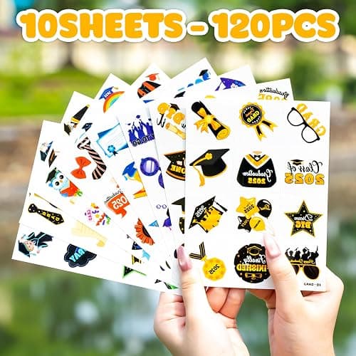 120 PCS Happy Graduation Grad Congrats Pre-Cut Temporary Tattoos for Kids | Super Cute Themed Birthday Party Favors, Supplies, Decorations, Fake Tattoo Stickers, School Rewards & Gifts Boys & Girls thumbnail 8