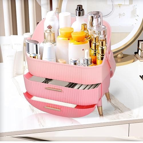 Teen Girls Gift Makeup Organizer,Skincare Organizer Jewelry Storage,Cosmetics Storage and Display Case,Make Up Holders and Organizers for Countertop,Bathroom Organizer (Triple Pink) thumbnail 3