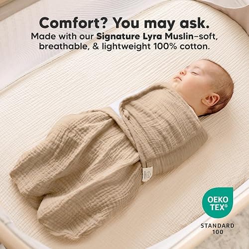 KeaBabies Muslin Baby Swaddles for Newborns, 3pk,100% Cotton (Ecru, OS) | Organic Cotton Swaddles Sleep Sack 0-3 Months, Infant, Baby Girls, Boys, Soft Breathable Summer Swaddler, Easy Quiet Closure thumbnail 5