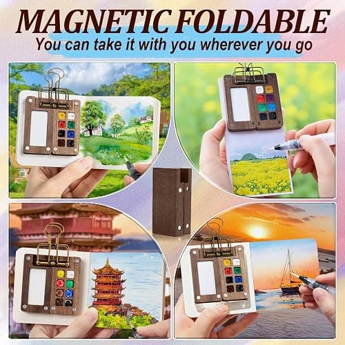 Mini Paint Palette Travel Kit, Mini Watercolor Set, Mini Watercolor Paint Sets, Travel Watercolor Palette Set, Pocket Artist Watercolors Travel Sets, Wooden Grid Paint Box (15 Grids) thumbnail 7