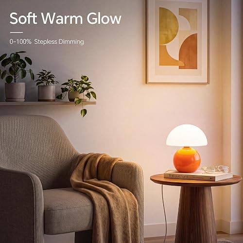 Dawnwake Mushroom Lamp Table Lamp for Bedroom-Small Desk Table Lamps,Orange | 8.7" Mid Century Modern Table Lamps for Living Room Bedroom Decor,Cute Ceramic Lamps for Mushroom Home Room Decor,Glass Shade thumbnail 4