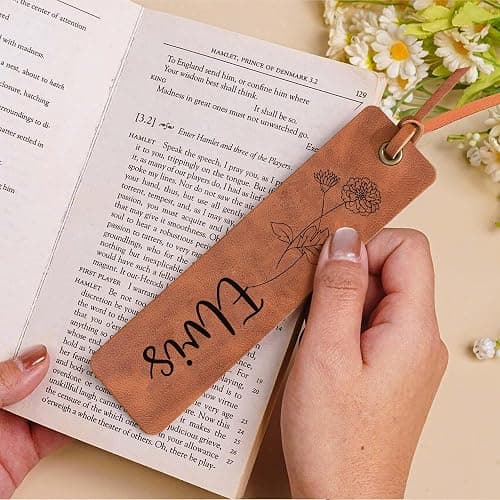 Personalised Bookmark Engraved Leather Book Mark Gifts with Birth Month Flower for Women Men Teacher Custom Bookmark Book Marks Bookmarks Gifts for Graduation Birthday Christmas (Brown) thumbnail 6