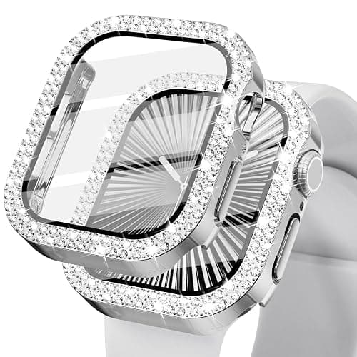 KADES Bling Case for Apple Watch 40mm with Built-in Screen Protector, Sparkling Rhinestone Protective Cover Compatible with Apple Watch Series SE3 SE2 6 5 4 SE (40mm, Silver) - Image 1