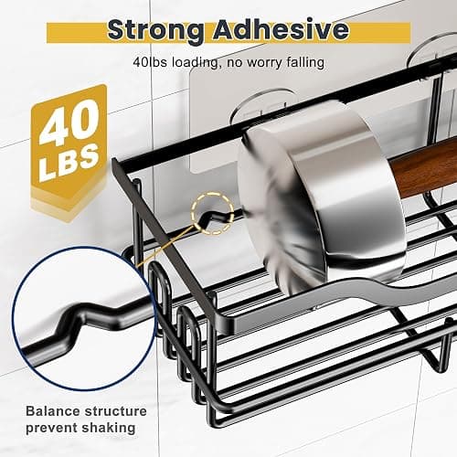 OMAIRA 3-Pack Shower Caddy with Soap Holder, Adhesive Rustproof No-drill Strudy Loading Inside Shower Organizer Shelves Rack Storage Bathroom Organization for Smooth Wall Glass Tile, Black (Large) thumbnail 4