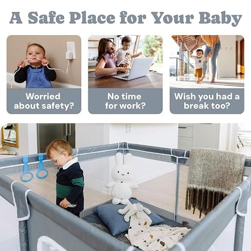 Todale Baby Playpen - 50 x 50 x 27 in Grey Pack of 1 - Effortless Setup & Travel Crib for Baby - Ventilated Panels & Play Pen for Babies 6-12 Months - Foldable Play Pen for Toddlers 1-3 thumbnail 3