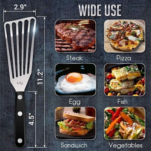 MIU Fish Spatula, Set of 2, Bundle, Size 11 and 13 inch, Stainless Steel, Flexible, Polished Metal, Plastic Handle, Slotted Turner, Corrosion Resistant, Dishwaser Safe thumbnail 5