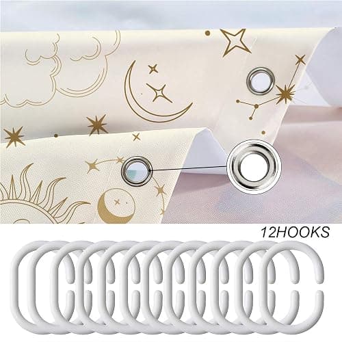 Miyotaa Moon Phase Celestial Shower Curtain Set 60Wx71H Inches Mysterious Constellation Astrology Beige Crescent Tarot Witchy Polyester Bathroom Curtain with 12 Hooks thumbnail 4