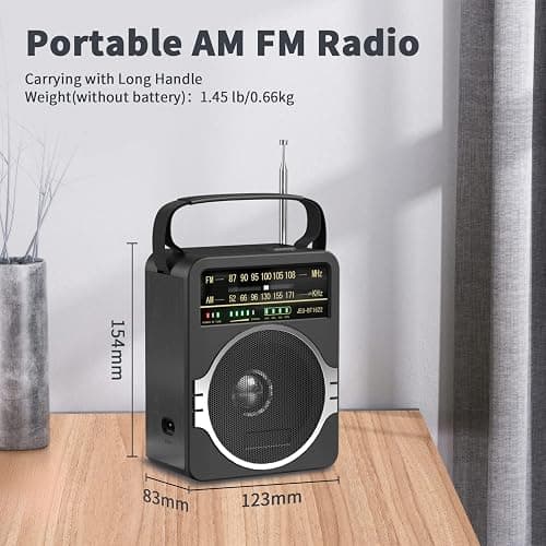 JEUJUG Portable AM FM Radio, Bluetooth 5.0 Radios 5 Watts Loud Speaker,FM Radio Built-in Rechargeable Battery/DC D*4 Cell Battery Operated & AC Power Plug in Wall Black thumbnail 7