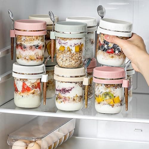 4 Pack Overnight Oats Containers with Lids and Spoons, 16 oz Glass Mason Jars with Airtight Lids, Overnight Oats Jars for Milk, Cereal, Fruit thumbnail 6