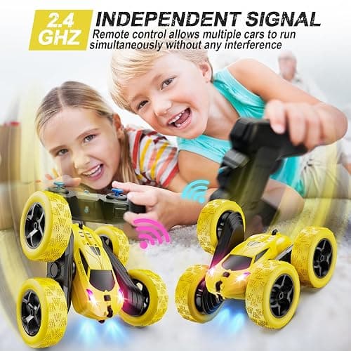 QUNREDA Remote Control Car,RC Car Toys for 6-12 Year Old Boys, Off Road RC Stunt Car 4WD 360° Rotating Remote Control Car for Kids, Boys Girls Gifts for Birthday, Christmas Yellow thumbnail 3