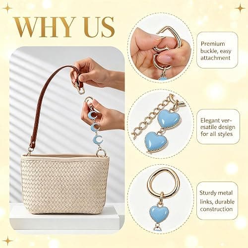 VentuSilvum 5 Pcs Pearl Bag Chain Extender Set, Gold Purse Strap with Ribbon Bow Keychain, Cute Charm Accessories for Handbag thumbnail 3
