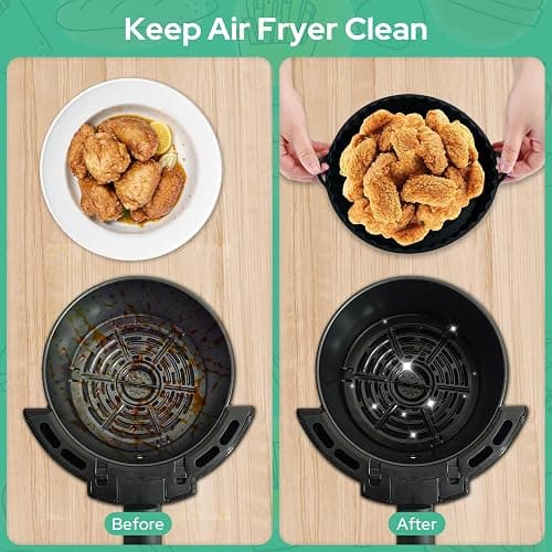 Alyvisun Moule Silicone Air Fryer, 2 Pièces Panier Moule pour Airfryer Réutilisable Friteuse à Air Chaud Plat Pot Ronde Doublure Liner pour Friteuse Air, Micro-ondes, Four (Noir) thumbnail 5