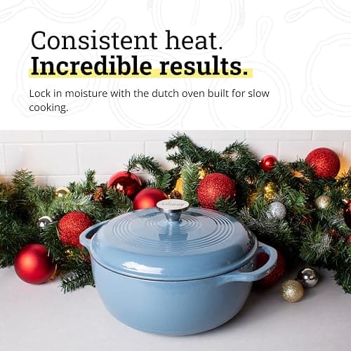 Lodge 3 Quart Enameled Cast Iron Dutch Oven with Lid – Dual Handles – Oven Safe up to 500° F or on Stovetop - Use to Marinate, Cook, Bake, Refrigerate and Serve – Storm Blue thumbnail 3
