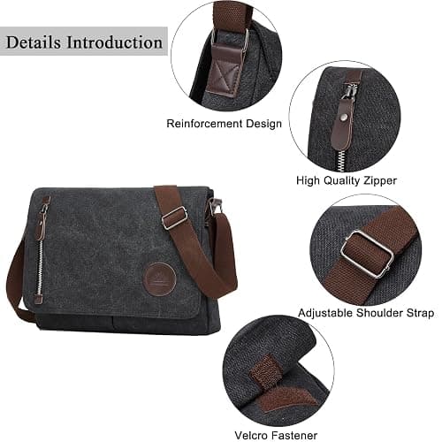 ZHIERNA Canvas Satchel Messenger Bag for Men Women, Vintage Shoulder Crossbody 13.3" Laptop Bag for Work Travel thumbnail 2