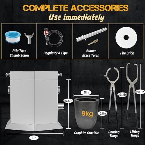CANALHOUT 9KG/19.5lbs Propane Melting Furnace Kit with Two Tongs and Crucible, All New Kiln Metal Foundry Furnace Smelting Gold Silver Copper Aluminum, Metal Recycle Home Smelting Casting Tool thumbnail 7