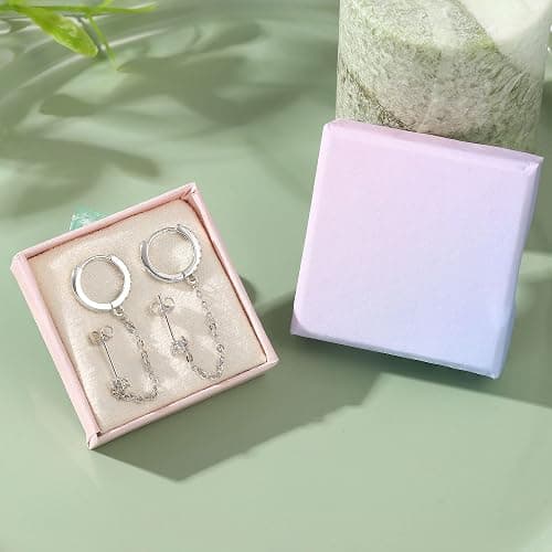 Adramata Chain Earrings for Women - 925 Sterling Silver Double Piercing Stud Hoop Earrings 14K Gold Huggie Earrings for Multiple Piercing CZ Drop Cartilage Helix Earrings for Teen Girls thumbnail 6