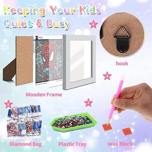 KOJEFCV Cartoon Diamond Art Painting Kits for Kids with Frame Ages 4-8-12 | Cartoon Diamond Art for Kids, Easy Gem Kit Kid with Beautiful Package for Gift Home Wall Decor (7x7 inch) thumbnail 2