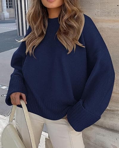PRETTYGARDEN Women's Fall Oversized Sweaters Casual Crewneck Pullover Long Sleeve Fuzzy Chunky Knit Tops Blouse thumbnail 3