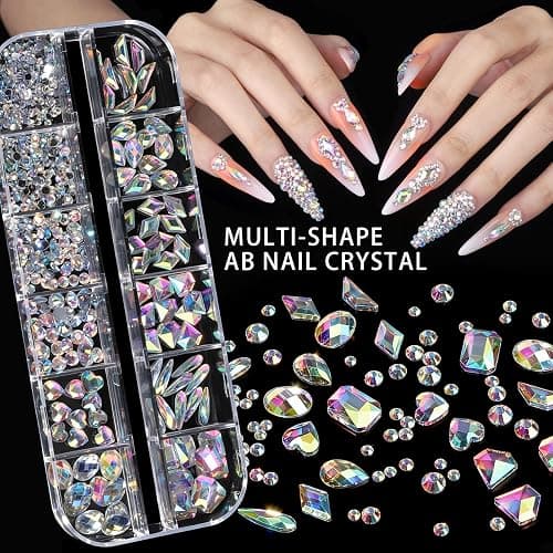 Teenitor 4 Boxes Nail Charms and Gems Set, Nail Rhinestones Nail Kit with Nail Art Brushes Nail Stand, Nail Gems Nail Design Tools with 15pcs Nail Stickers, Gold Nail Pearls for Women Nail Decorations thumbnail 4